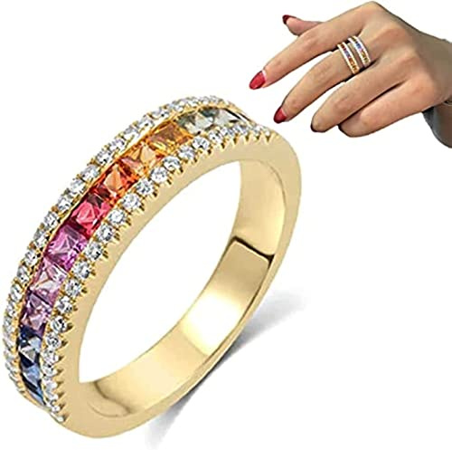 AILYFIRMO Diakiane Regenbogen-Turmalin-Ring, Trendiger offener Regenbogen-Zirkonia-Ring, Kristall-Quarz-Ring, Ewigkeits-Regenbogen-Ring (Rose Gold)