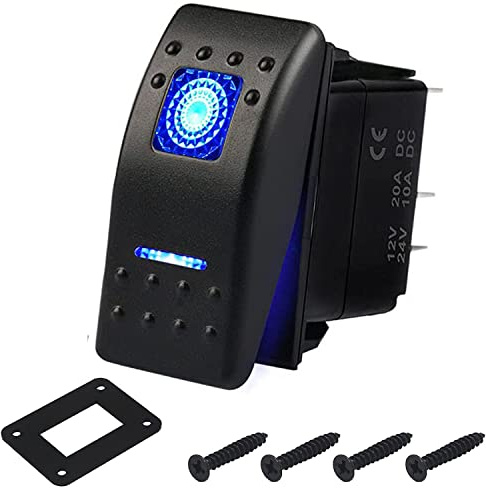 RUNCCI-YUN 12V-24V KFZ schalter,schalter 12v wasserdicht,wippschalter 12v Auto Kippschalte mit Installieren panel LED Licht +DIY Aufkleberetiketten für Auto RV Marine Boot Wohnmobil (Blau)