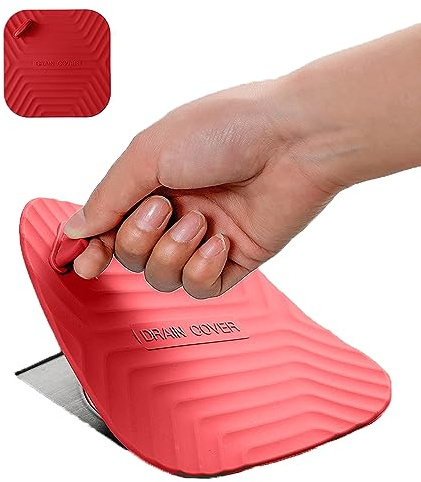 MAOYONG Copertura per Scarico della Doccia, Tappo Quadrato in Silicone per Bagno, Vasca e Lavello da Cucina - 15 cm, Rosso, 1 Pezzo