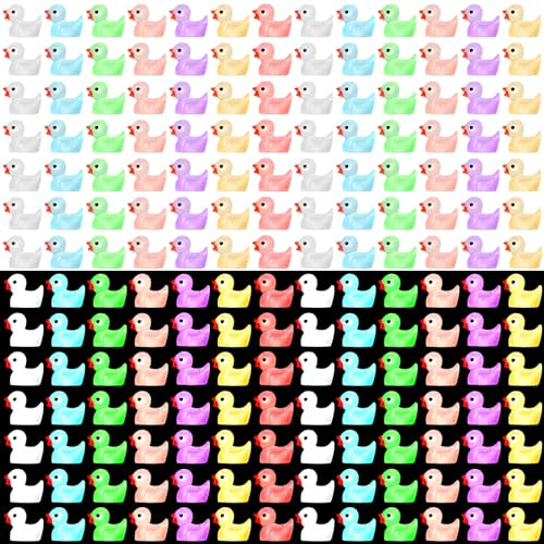 Halinuia 200 Stück Mini Enten Leuchtend Bunte Kleine Enten Mini Figuren Resin Ducks zum Basteln Winzige Minienten Miniaturfiguren für Aquarium Garten Landschaft Puppenhaus Topfdekoration