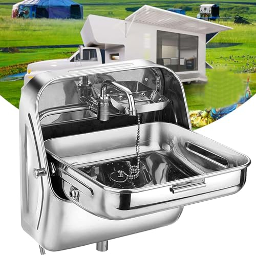 Klappwaschbecken Für Wohnwagen, Boot, Wohnmobil, Mit Kaltwasserhahn, 304 Edelstahl, Handwaschbecken Für Anhänger, Wohnmobil, Boot, Wandmontage, Kleines Wohnmobil-Küchenspüle Für Den Außenbereich