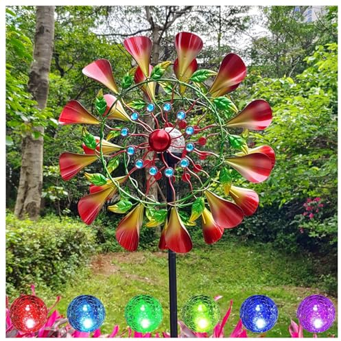 HAZARA Solar Solar Windrad 210cm Groß Windspiele FüR Den Garten Edelstahl Kugellager FüR Den AußEnbereich,Terrasse