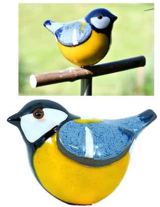 Midene Gartenstecker Keramik Handgefertigt - Gartendeko für Draußen Wetterfest - Garten Deko Keramik - Vogel Gartenfiguren & Gartenstatuen - Blaumeise/Meise