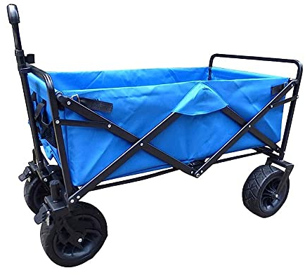 Trolley Wäschewagen Handwagen, tragbarer zusammenklappbarer Gartenwagen Hochleistungswagen Multifunktions-Einkaufswagen für Outdoor-Camping-Pull-Truck mit 4 CH-Rädern, Last: 80 kg/Blau n