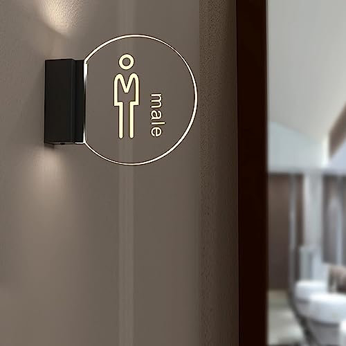 Toilettenschild, Badezimmerschilder-Dekor, Toilettenschild, an der Wand montiertes LED-Toilettenschild, Badezimmerschild mit beleuchtetem Rand und Beleuchtung für Damen, Herren, Da
