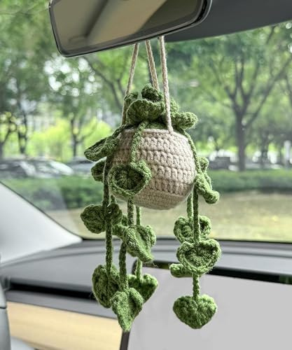 Flaconi Car Crochet Hanging Plant,Car Decorations,Crochet Hanging Plant for Car,Car Accessories,Rear View Mirror Hanging Accessories,Crochet Plant for Car,Suitable for Most Car,Truck,SUV,RV