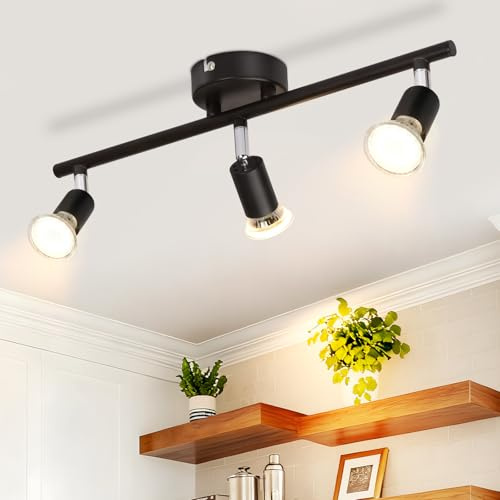 Lichtmaler LED Deckenlampe 3 Flammig Deckenspots Deckenleuchte GU10 Schwarz | Deckenstrahler Schwenkbar 330°Industrial Schlafzimmerlampe Wohnzimmer Ohne Leuchtmittel