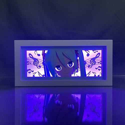 Zhongkaihua Miku Lichtkasten Skulpturen und Schatten Rahmen - Kreative 3D Papier Schnitzlampe Anime Charakter mit 7 Farbwechsel