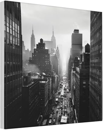 YKLJG Leinwanddruck, Motiv: New York, 40 x 40 cm, quadratisch, dekorative Kunstwerke, Bilder, Druck, gerahmtes Kunstwerk für Schlafzimmer, Wohnzimmer und Büro, Schwarz / Weiß