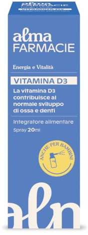 Vitamina D3 Alma Farmacie, con Vitamina K2 Contribuisce al Sviluppo di Ossa e Denti, Anche per Bambini, Integratore Spray 20 ml