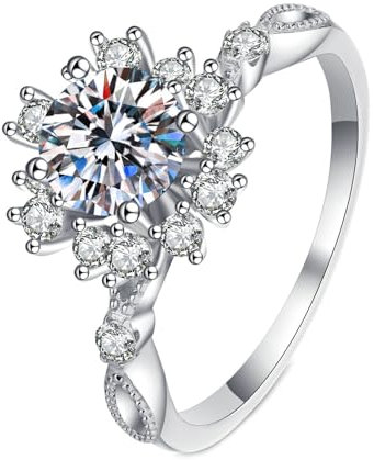 BCughia Diamantring Weißgold 750, 18 Karat Blume Ring mit Labor Diamant 0.5ct Damen Ringe Ehering Größe 61 (19.4)