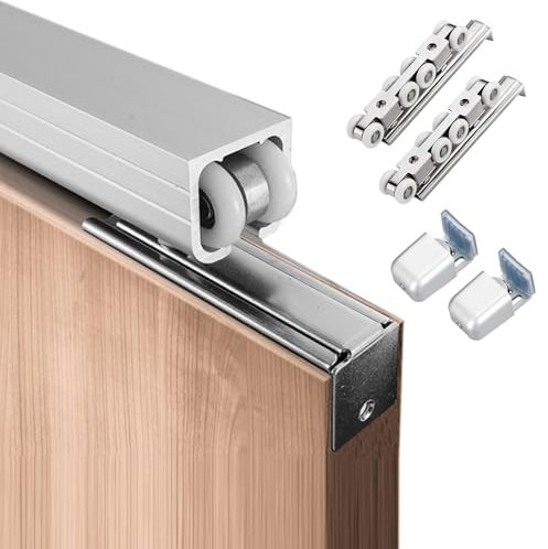 Binario per porta scorrevole Kit Hardware Per Porta Con Zanzariera Scorrevole In Alluminio Metallo, Set Di Binari Per Porta A Tasca Singola/ Doppia Per Cucina, Bagno, Corridoio E Armadietto(Single Doo