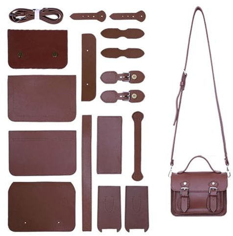 CABODYALS Kit de Bricolaje para Hacer Bolsos de Cuero Sintético con Puntadas Marrones Suministros para Hacer Bolsos Kits de Crochet para Tejer Juego de Herramientas de Costura con Instrucciones para M