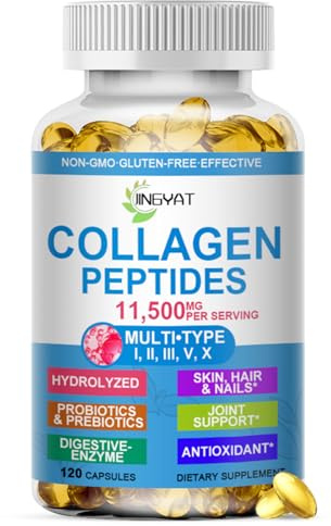 Collagen Peptides Softgels, Multi Collagen Peptide w/ Glucosamine Chondroitin MSM Biotin, Hydrolyzed Collagen Peptides Complex for Women Supports Skin Hair Nail Joints Bones Gut Health, Non-GMO