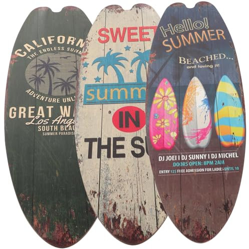 Cabilock 3stücke Holzornamente Surfbrett Wanddekoration Ozean Thema Strand Surf Board Wanddekor Mit Einfacher Installation Für Home Dekoration Küsten Stil