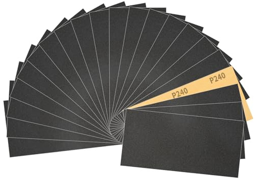 Sruhrak 9.3x23 cm Sandpaper Wet and Dry Sanding Paper 30 Pcs 240 Grits | 9 x 3.6 Inch Sand Paper Set for Wood Metal Automotive Plastic Surface Preparation