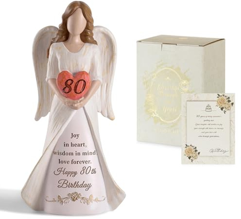 Storieme 80th Birthday Gifts for Women: 19cm Angel Figurine Decor | 7.5 hand-painted resin sculpture with gift-ready box, unusual present for 80 year old mum, sister, friends, ladies