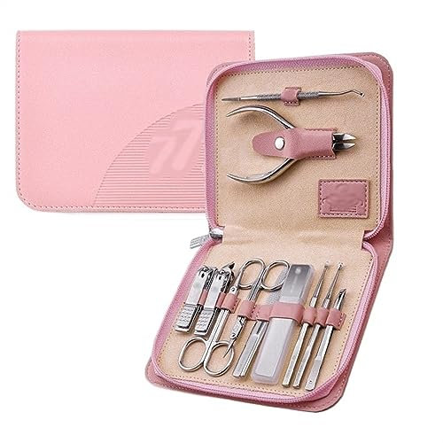 Nagelknipser-Set 11-teiliges Nagelknipser-Set, professionelles Maniküre-Set, Edelstahl-Pediküre-Pflegeset, Nagelpflege-Werkzeuge mit Reiseetui for Männer und Frauen Maniküre-Pediküre-Set(Pink)