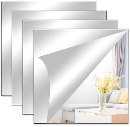 AONAYO 4 StüCk Selbstklebend Spiegelfolie,20 * 20cm Spiegelfolie Selbstklebend,Flexibel Klebespiegel,Bricht Nicht Spiegelfolie Wandspiegel,GanzköRperspiegel,Geeignet FüR WäNde,TüRen,BäDer,Zimmer