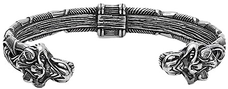 TQWSVUM Wikinger Fenrir Armreif - Herren Edelstahl Nordische Wolfsköpfe Manschettenarmband - Handgefertigter Verstellbarer Keltischer Knoten Odin Wolf Talisman Offenes Armband Modeschmuck
