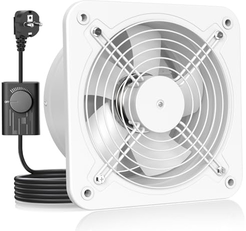 HG Power Extracteur d'air 250mm - Salle de Bain Silencieux avec Clapet antiretour, Régulateur de vitesse, Prise, Ventilation industriel pour Cuisine Garage Sous-sol Bureau, A-Blanc