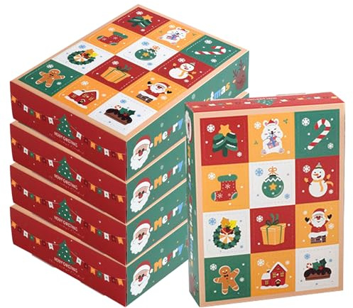 Scatole di Natale 5pcs, scatole di caramelle di Natale autoassemblate con 12 finestra Easy-Tear vuote-Calendario Avvento di riempimento di 12 giorni per i prelibatezze di