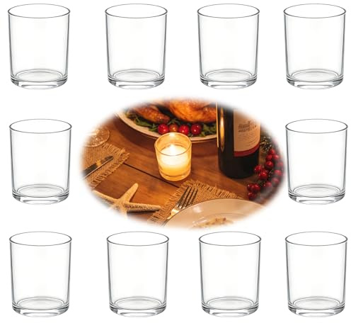 RIUBIFU Teelichtgläser, 10 Stück Kerzenhalter Glas (Ø4.5cm X H 6cm) Windlicht, Weihnachten Kerzen Deko Kerzengläser Tischdeko, Teelichthalter Glas Transparent Teelicht Gläser,