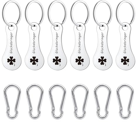 Joysuelly 6 stycken kundvagnslösare, kundvagnslösare, nyckelknippor, kundvagnschip, urtagning av metall, kundvagnschip, lyckobringare, shoppingskepp, nyckelringar med 6 stycken karbinhakar