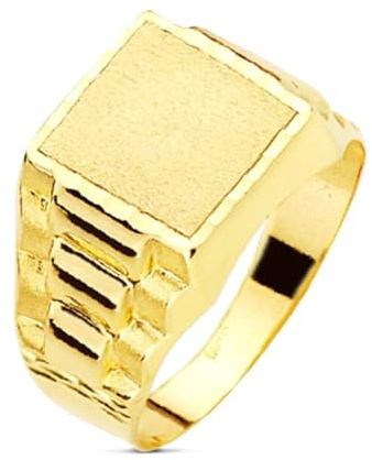 Inmaculada Romero IR 9-karätiger Gold-Siegelring für Kinder, quadratischer Kopf, 9 mm, hohl mit seitlichen Verzierungen