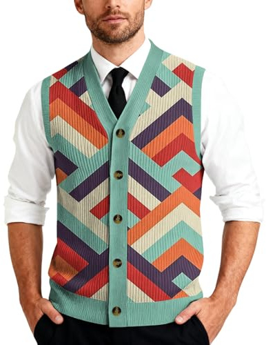 MOKBAY Gilet Uomo Senza Maniche Maglione in Maglia con Bottoni e Stampa a Quadri Taglie Forti Cardigan con Scollo a V Elegante Invernale