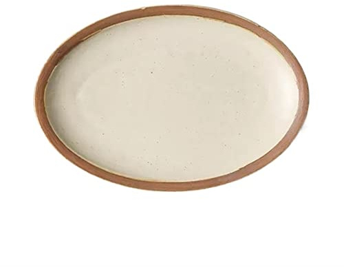 GLigeT Dessert Fish Plate Ceramic Household Steamed Tableware Large Oval Dinner Restaurant Kitchen Retro Flat Snacks(Large)