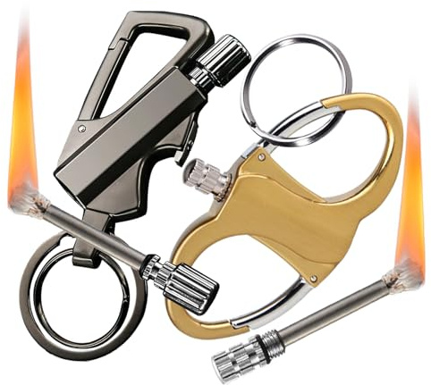 2 Pack Permanent Match Infinity Lighter with Keychain Bottle Opener, Reusable Waterproof Matchs Strike Fire Starter, Metal Fire Starters for Outdoor Adventures Survival Gifts (No Fuel)-Black+Gold