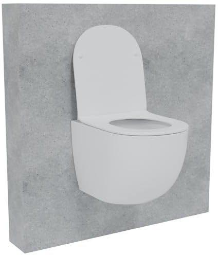 HAGO 24 | WC colgante | sin borde | lavado de tornado | cierre suave | duroplast | asiento de inodoro | efecto loto | montaje en pared | corto | blanco | cerámica | 49 cm