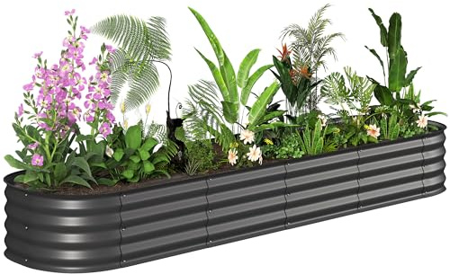 Outsunny Jardinière carré Potager de Jardin en Acier galvanisé modulable pour légumes, Plantes, Fleurs, dim. 240 x 62 x 30 cm, Gris foncé
