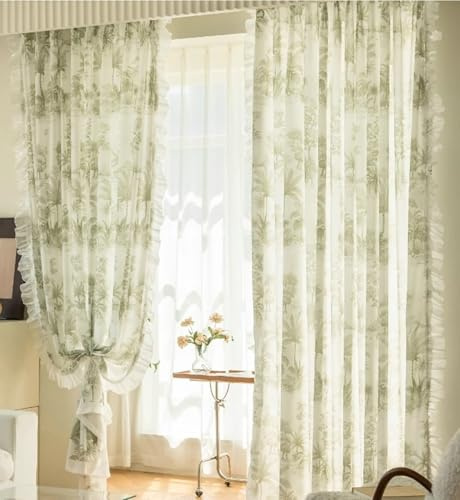 Cortinas transparentes para exteriores, estampado de árbol de nueces verdes, 2 paneles de 54 x 96 pulgadas, tratamiento de ventana de poliéster ligero para patio y sala de estar, elegante decoración
