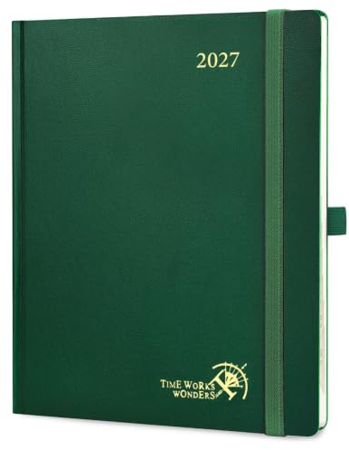 POPRUN Kalender 2027 Wochenplaner ca.A4(25,9x21,2cm) Hardcover | 12-Monate-Terminplaner(Jan.2027-Dez.2027),1 Woche 2 Seite Buchkalender mit 100 GSM Papier für Büro, Studium(Dunkelgrün)