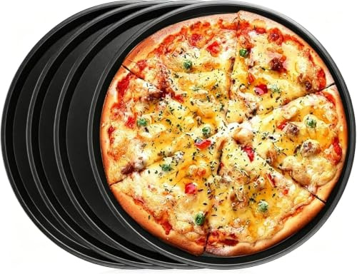 4 stycken pizzabakplåt-set, pizzaplåt rund 28 cm, svart pizzaplåt, pizzaplåt för bakning och servering, rostfritt stål pizzabakplåt med non-stick-beläggning, hållbar, lätt att rengöra (grå)