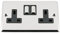 Wall Socket 2 Gang - Polished Chrome Classic - Black Insert - Metal Rocker Switch - 13A Double Plug Socket