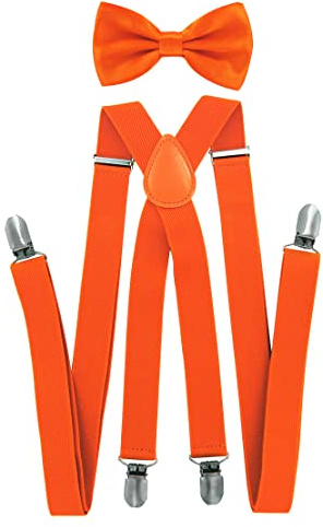 axy - bretelle per pantaloni da uomo con papillon – 4 Clip a forma di X con tenuta forte arancione (bretelle larghe 2,5 cm). taglia unica