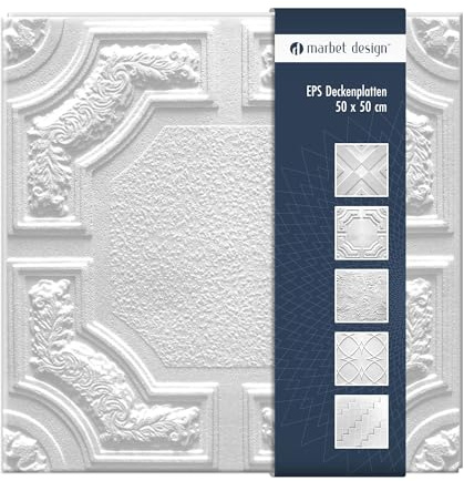 Takplattor av polystyren EPS – takpaneler, lätta och robusta i modern design (10 m² ekonomipaket CARACAS 50 x 50 cm), takplattor, våtrum, tak