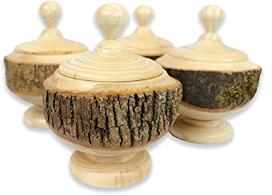 DC21 Deko Schale aus massivem Holz mit Baumrinde | Wohnzimmer Tischdeko Küche Holz Deko | Vintage Holzschale Zuckerdose Holzdose Holzschüssel…
