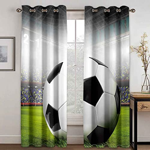 PVMLVM Gardinen Kinderzimmer Schlafzimmer B234cm x H230cm Thermovorhang Verdunkelungsvorhang Modern Polyester Vorhänge 3D Gedruckt Schwarz-Weiß-Fußball Muster Blickdicht Ösenvorhang 2Er Set