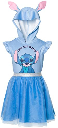 Disney Lilo & Stitch Big Girls Mesh Cosplay Short Sleeve Dress Blue 14-16