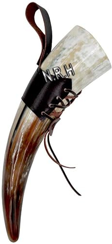 Nautical Replica Hub Viking Horn Mugs-Handmade Home Real Viking Drinking Horn with Leather Straps Beer Wine Goblet Chalice Tankard Ox Horn Beaker Vessels (with Leather Straps)
