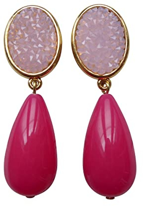 Leichte sehr große Ohr-Clips vergoldet Strass-Optik rosa Anhänger pink Hingucker Mode-Farbe bunt Geschenk Party Geburtstag Designer JUSTWIN