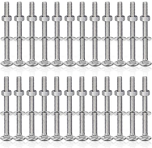 Zonon 25 Sets 1/4-20 x 3 Stainless Steel Carriage Bolts and Nuts Kit Round Head Square Neck Carriage Bolts Screws and Hex Nuts and Flat Washers, Stainless 18-8 Full Thread Coverage (Silver)