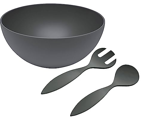 Magu Natur-Design Schüssel Anthrazit mit Salatbesteck Ø 26 cm aus einem Polymer aus natürlichen Materialien Schüsselset Salatschüssel