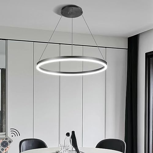 LED-Pendelleuchte Modern Dimmbar Hängeleuchte Ring Kreis Hängelampe Esstisch Pendellampe Aluminium Kronleuchter Decke Hänge Lampe Für,Kücheninsel,Wohnzimmer ( Color : Schwarz , Größe : 1 ring/60CM/38W