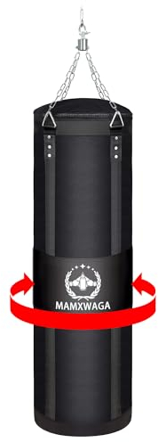 Mamxwaga Canvas Boxsack für Erwachsene, 120 cm Schwerer Punchingsäcke Aufhängen Ungefüllt, Canvas Punching Bag Maximales Tragkraft 80kg - schwarz