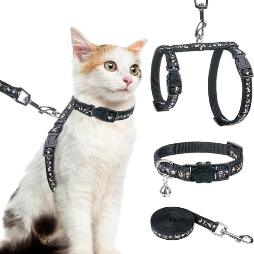 PAWCHIE Katzengeschirr mit Leine und Halsband, ausbruchsicher, verstellbar, leuchtet im Dunkeln, Katzengeschirr für Kätzchen, Spaziergänge im Freien